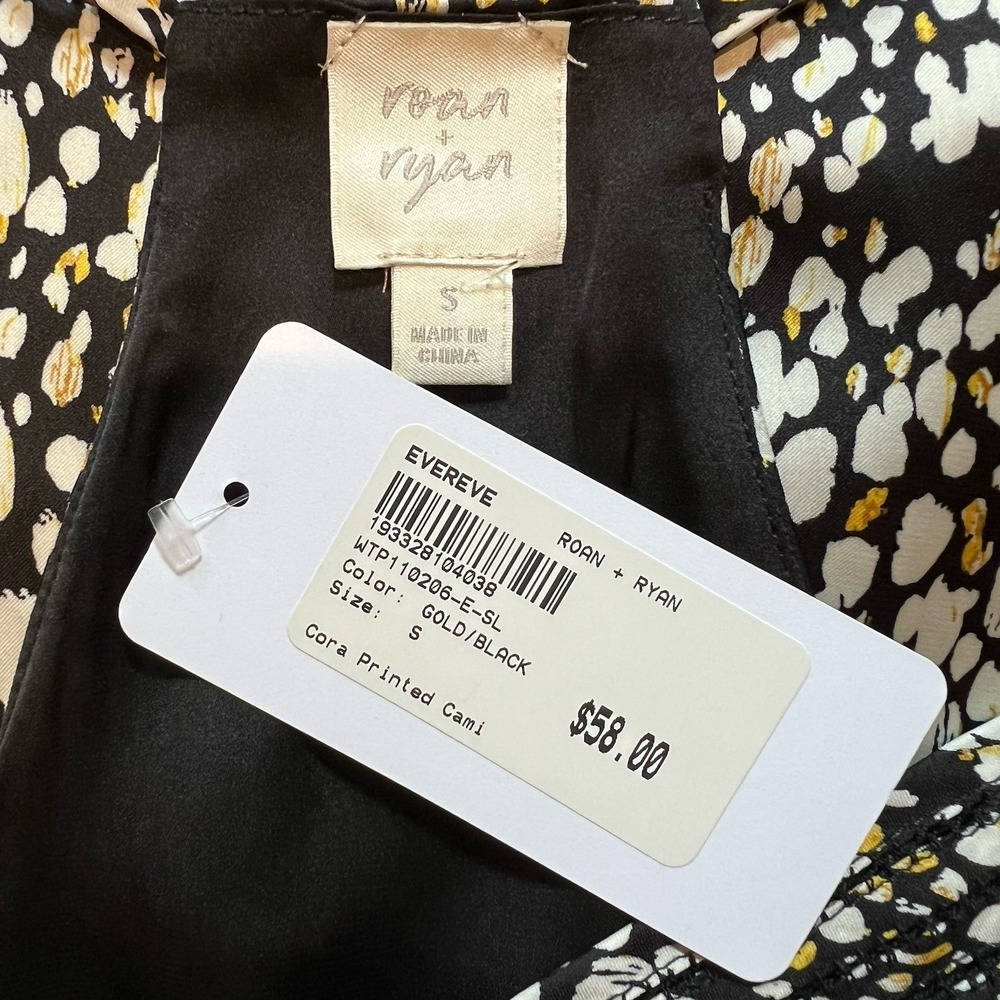 Evereve Roan & Ryan Cora Printed Cami Size Small Gold & Black Top Boho Layering - Picture 8 of 11